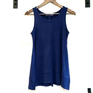 Coin 1804 M Sleeveless Knit Tank Top Navy Button Back Detail Relaxed Fit Stretch
